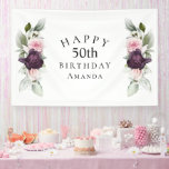 Elegant Watercolor Botanical 50th Birthday Banner<br><div class="desc">Celebrate a special milestone birthday with this beautiful banner that has floral borders in burgundy and pink roses on each side of the elegantly placed text. Colors include pale blush pink, deep burgundy red and plum mixed with ethereal greenery and tiny white accent flowers. Personalize the text template with your...</div>