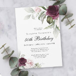 Elegant Watercolor Botanical 50th Birthday Invitation<br><div class="desc">Celebrate a special 50th birthday milestone birthday with this beautiful party invitation with featuring floral borders in burgundy and pink roses on each side of the elegantly placed text. Colors include pale blush pink, deep burgundy red and plum mixed with ethereal greenery and tiny white accent flowers. Personalize the text...</div>