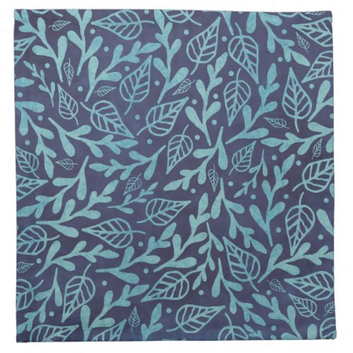 Elegant Watercolor Botanical Blue Leaves Pattern  Cloth Napkin