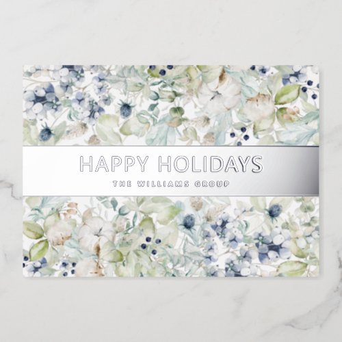 Elegant Watercolor Botanical Business Foil Holiday Card