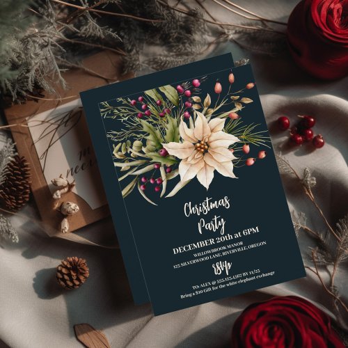 Elegant Watercolor Botanical Christmas Party Invitation