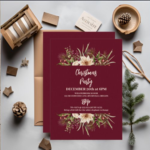 Elegant Watercolor Botanical Christmas Party Invitation