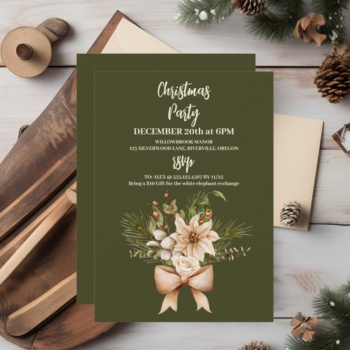 Elegant Watercolor Botanical Christmas Party Invitation