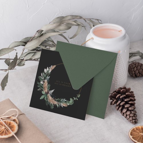 Elegant Watercolor Botanical Christmas Wreath Holiday Card