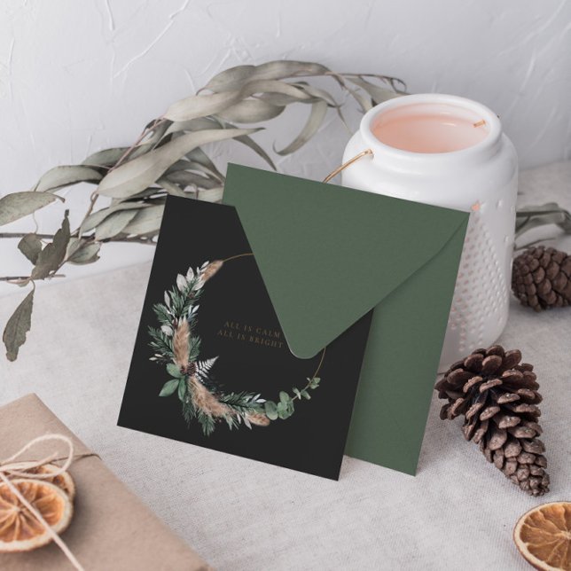 Elegant Watercolor Botanical Christmas Wreath Holiday Card (Creator Uploaded)