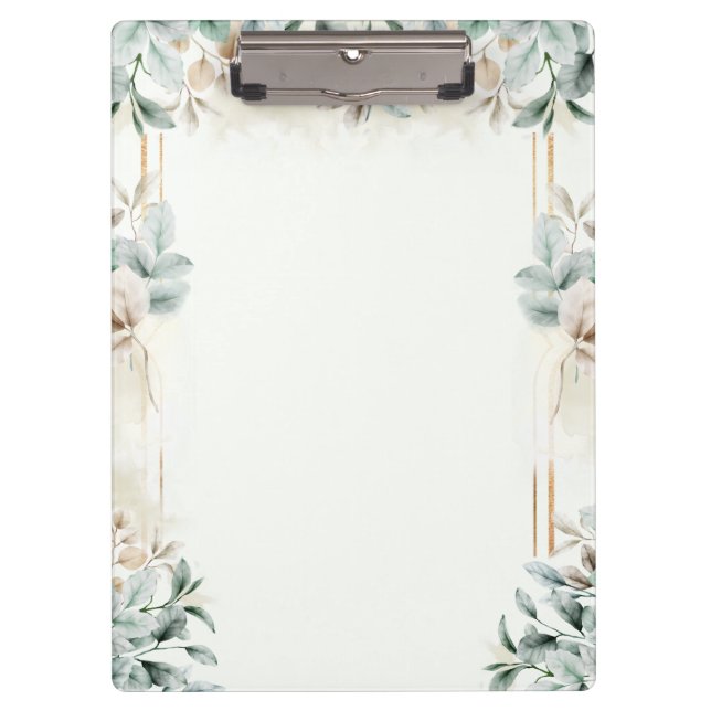 Elegant Watercolor Botanical Clipboard |Sage Green (Front)