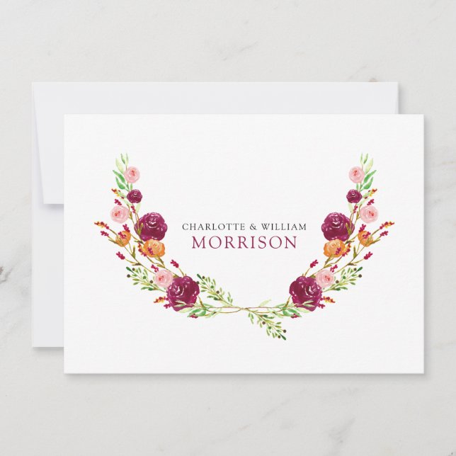 Elegant Watercolor Botanical Couple Monogram Note Card (Front)