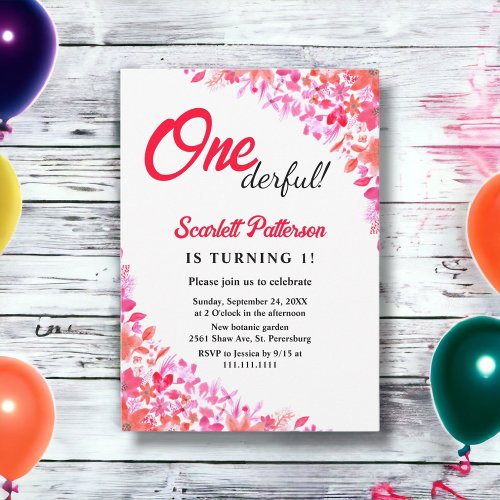 Elegant Watercolor Botanical Floral 1st Birthday Invitation