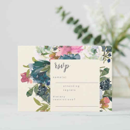 Elegant Watercolor Botanical Floral Bloom Wedding  RSVP Card