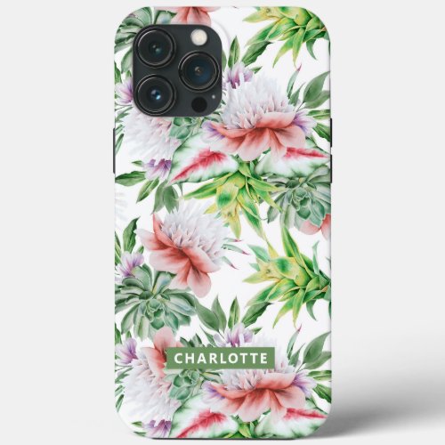 Elegant Watercolor Botanical Floral Name iPhone 13 Pro Max Case