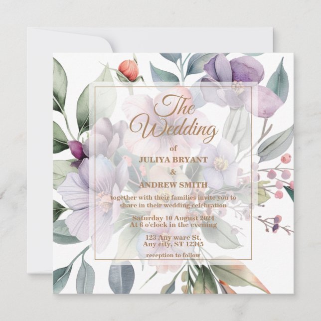 Elegant Watercolor botanical floral Wedding  Invitation (Front)