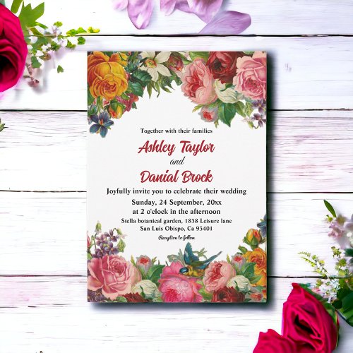 Elegant Watercolor Botanical Garden Floral Wedding Invitation