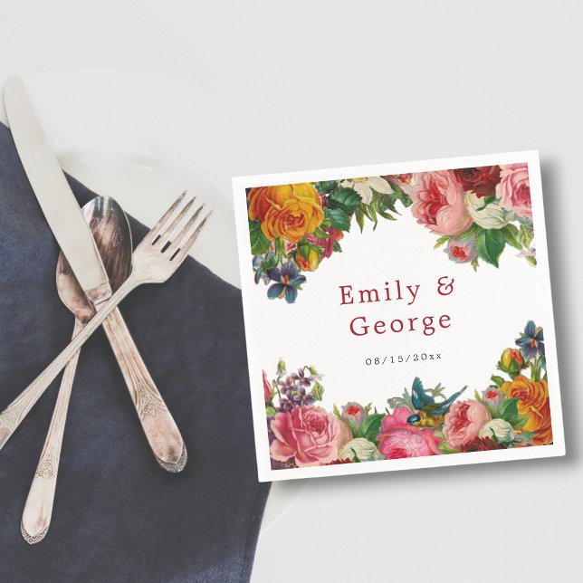 Elegant Watercolor Botanical Garden Floral Wedding Napkins (Creator Uploaded)