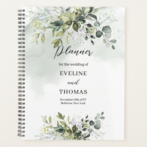 Elegant watercolor botanical green eucalyptus gold planner