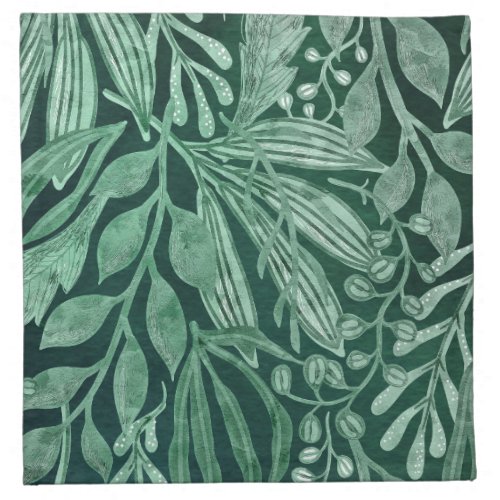 Elegant Watercolor Botanical Green Leaves Artwork Cloth Napkin