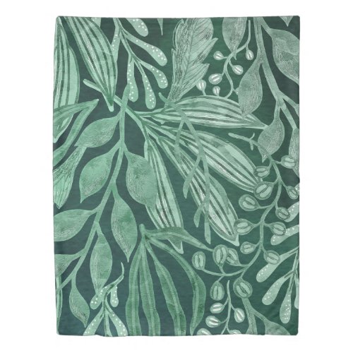 Elegant Watercolor Botanical Green Leaves Artwork Duvet Cover