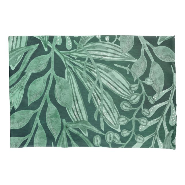 Elegant Watercolor Botanical Green Leaves Artwork Pillow Case (Front-Left)