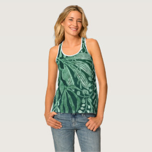 Elegant Watercolor Botanical Green Leaves Artwork Tank Top