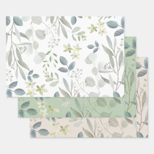 Elegant Watercolor Botanical Greenery Eucalyptus Wrapping Paper Sheets ...