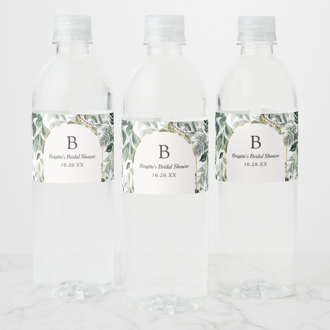 Elegant Watercolor Botanical Greenery Water Bottle Label (Bottles)