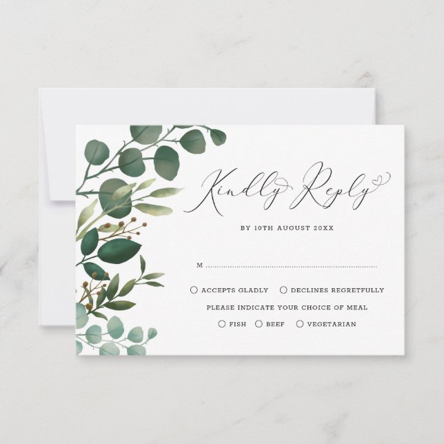 Elegant Watercolor Botanical Greenery Wedding RSVP Card (Front)