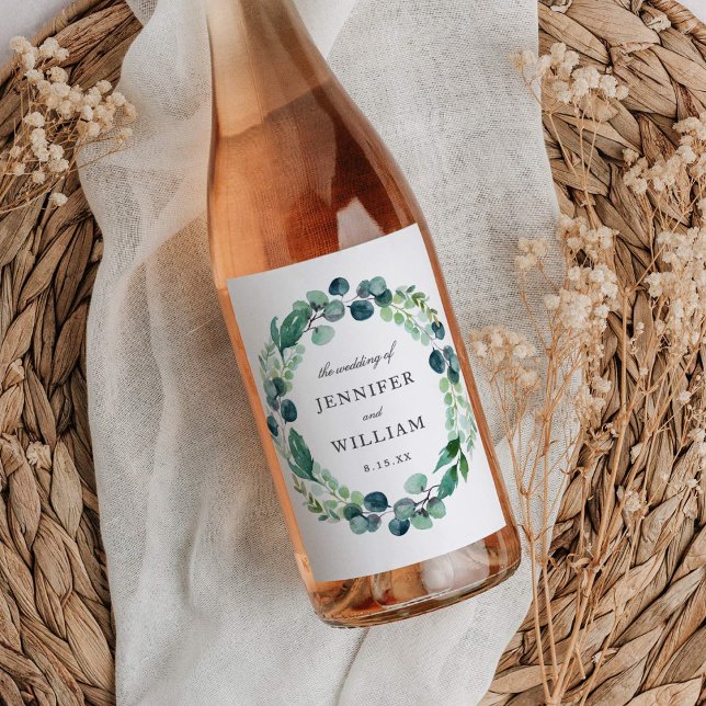 Elegant Watercolor Botanical Greenery Wedding Wine Label (Creator Uploaded)