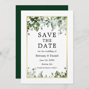 Elegant Watercolor Botanical Ivy Greenery Gold Save The Date