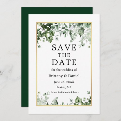 Elegant Watercolor Botanical Ivy Greenery Gold Save The Date