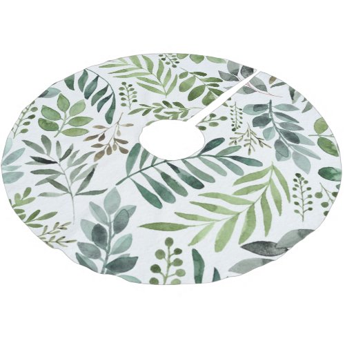 Elegant Watercolor Botanical Leaves  Brushed Polyester Tree Skirt