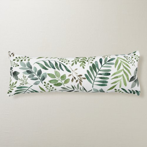 Elegant Watercolor Botanical Leaves Pattern  Body Pillow