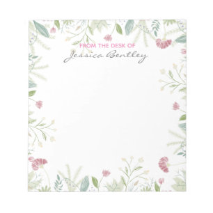 Elegant Watercolor Botanical Personalised Desk Notepad