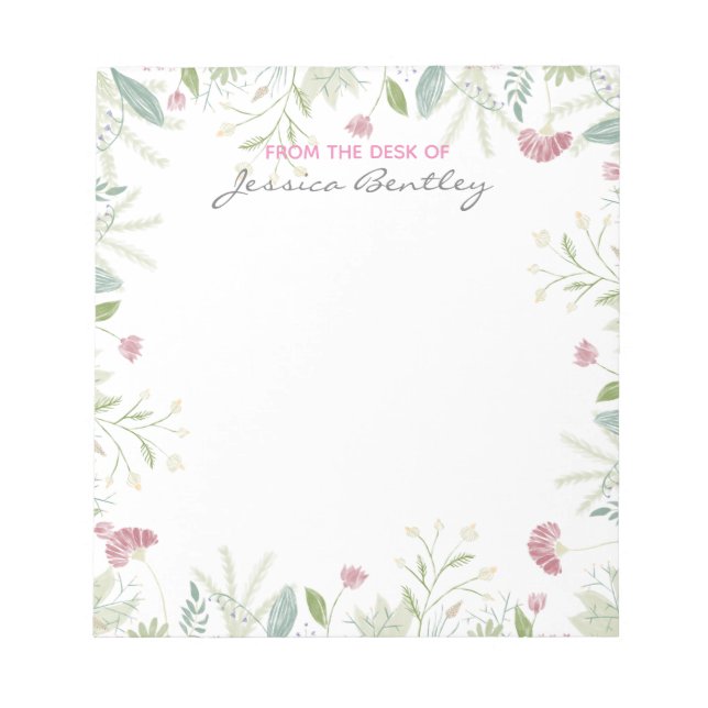 Elegant Watercolor Botanical Personalised Desk Notepad (Front)