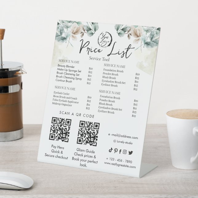 Elegant Watercolor Botanical  | Sage Green Pedestal Sign (In SItu)