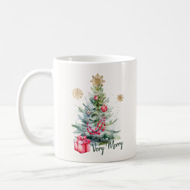 Elegant Watercolor Botanical Snowflake Christmas Coffee Mug (Left)