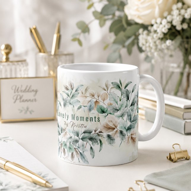 Elegant Watercolor Botanical Wedding Planner  Coffee Mug (Elegant botanical coffee mug for wedding planners, florists & creative entrepreneurs #greenery #sage)