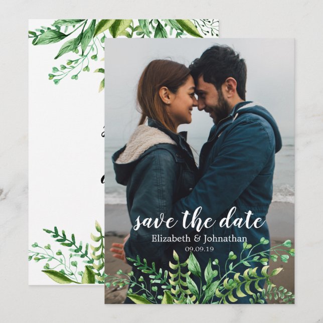 Elegant Watercolor Botanical Wedding Save the Date Invitation (Front/Back)