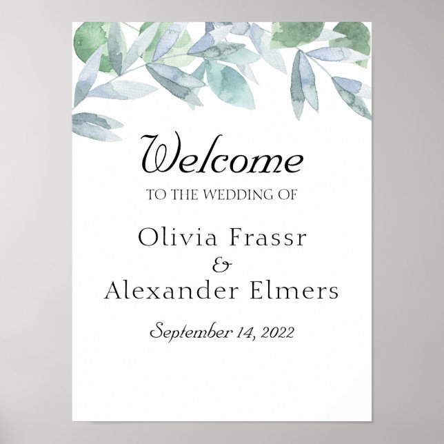 Elegant watercolor botanical Welcome wedding Sign (Front)