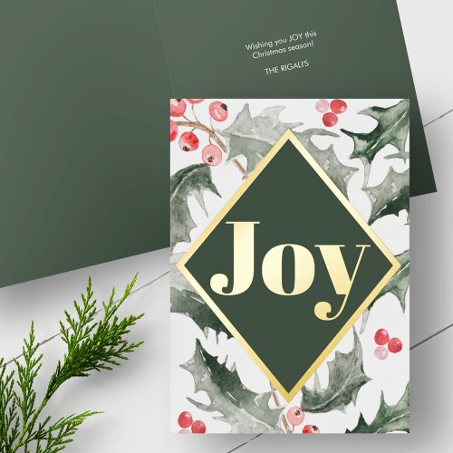 Elegant Watercolor Botanicals Christmas Foil Holiday Card