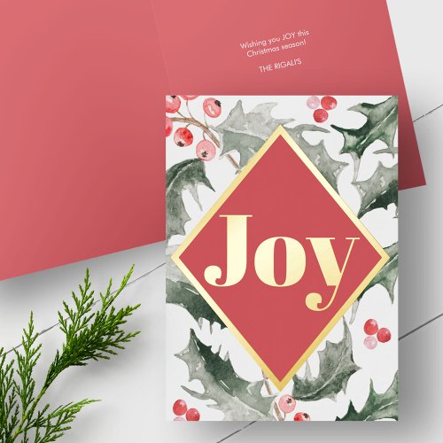 Elegant Watercolor Botanicals Christmas Foil Holiday Card