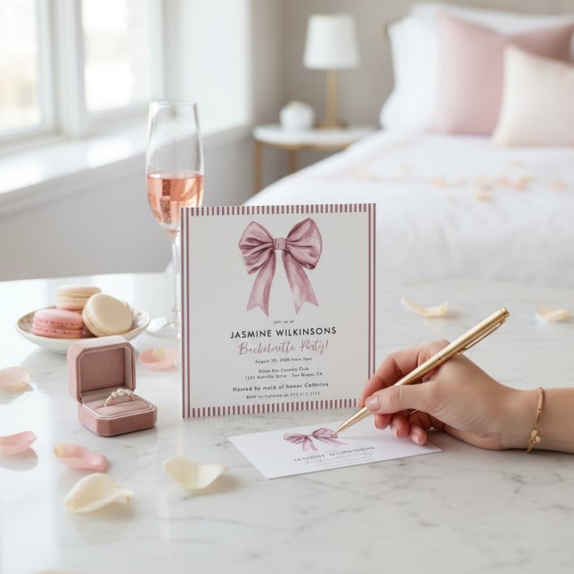 Elegant Watercolor Bow Bachelorette Party Card (Creator Uploaded)