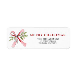 Elegant Watercolor Bow Mistletoe Return Address Label