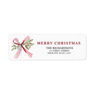 Elegant Watercolor Bow Mistletoe Return Address Label