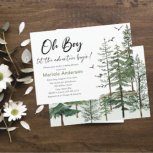 Elegant Watercolor Boy Adventure Begin Baby Show Invitation