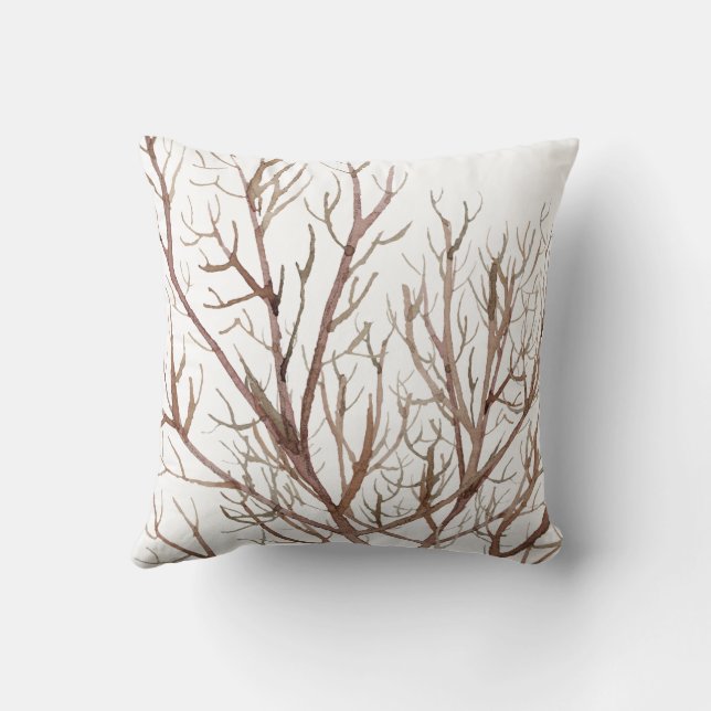Elegant Watercolor Branches Throw Pillow (Back)
