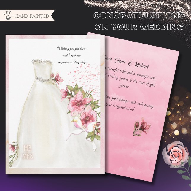 Elegant Watercolor Bridal Gown Wedding Congrats Holiday Card (Elegant Watercolor Bridal Gown Wedding Congrats Holiday Card)