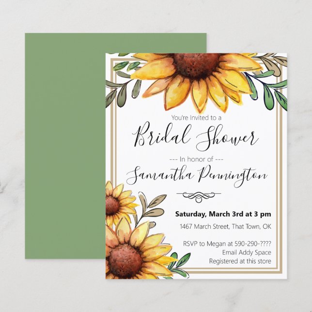 Elegant Watercolor Bridal Shower Budget Invitation (Front/Back)