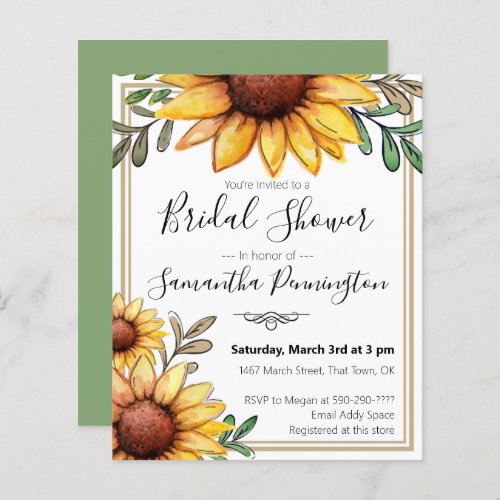 Elegant Watercolor Bridal Shower Budget Invitation