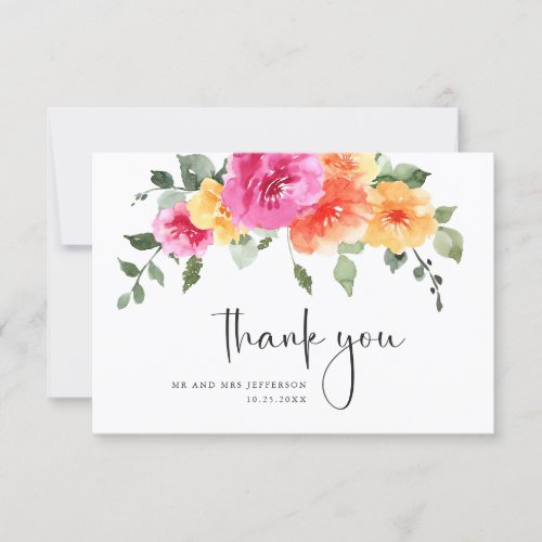 Elegant Watercolor Bright Flower Floral Wedding Thank You Card