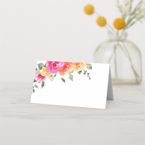 Elegant Watercolor Bright Flowers Floral Wedding Place Card