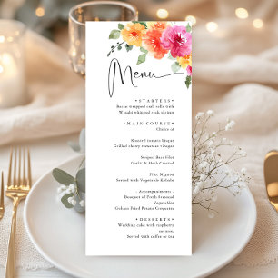 Elegant Watercolor Bright Flowers Wedding Dinner Menu